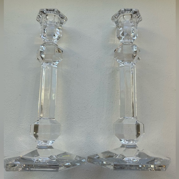 Val St Lambert Gardenia fine crystal 9.5” designer signed etched set of two - Picture 3 of 6